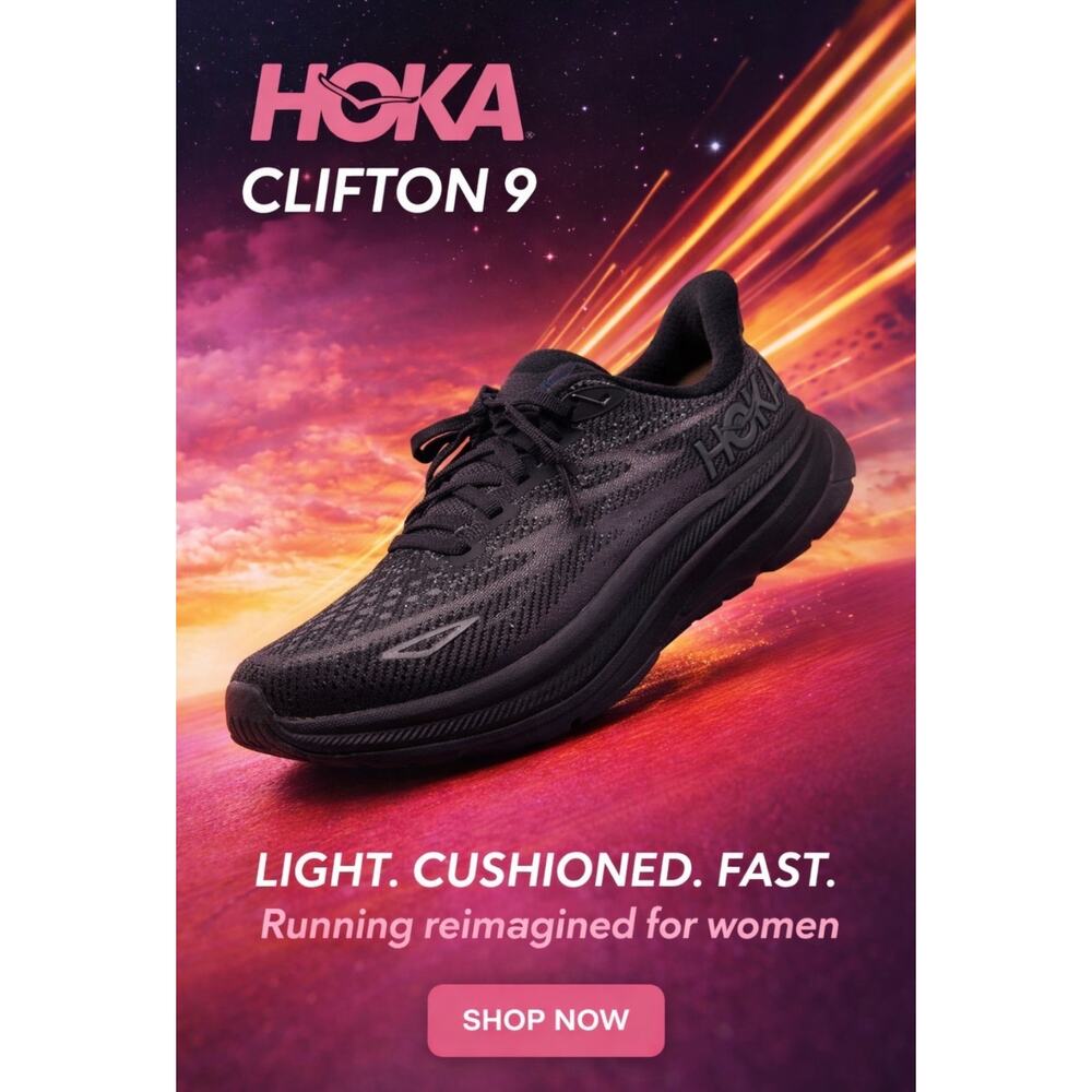 Hoka Clifton 9 Black/Black Running Shoes Lightwight Size 5D Women's 1132211